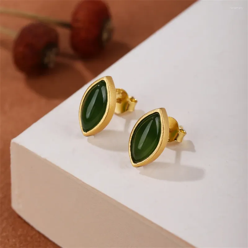 Brincos de garanhão natural um jade banhado a ouro simples moda geometria orelha studs mulheres jóias em itens com