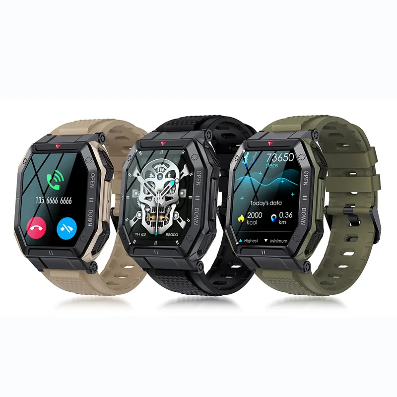 K55 Military Smart Watch Men 1,85 tum Bluetooth Ring 350mAh 24H Hälsosam bildskärm utomhus IP68 Vattentät smartur