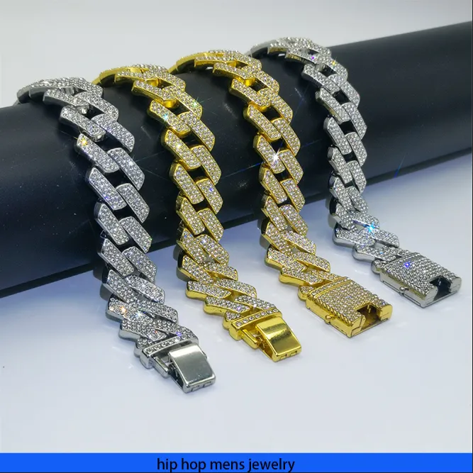Хип -хоп -колье для мужской золотой цепь заморожена кубинские цепи 20 мм алмазы Трех рядовой алмазный кубинский цепный сплав для мужчин и женщин