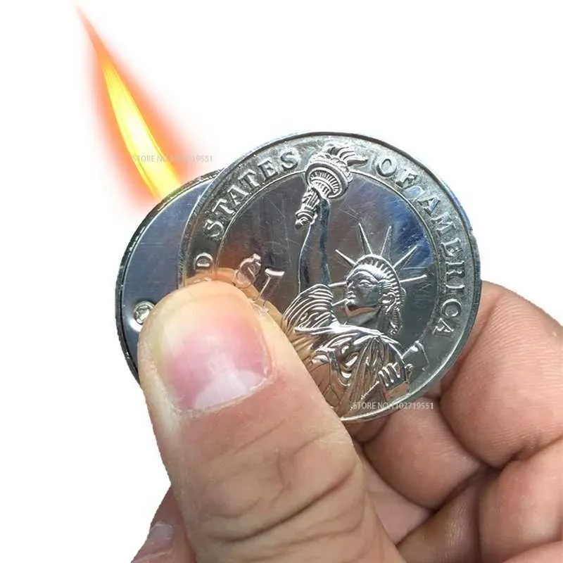 Compact 2024 Butane Lighter Creative Keychain Pendant One Dollar Coin