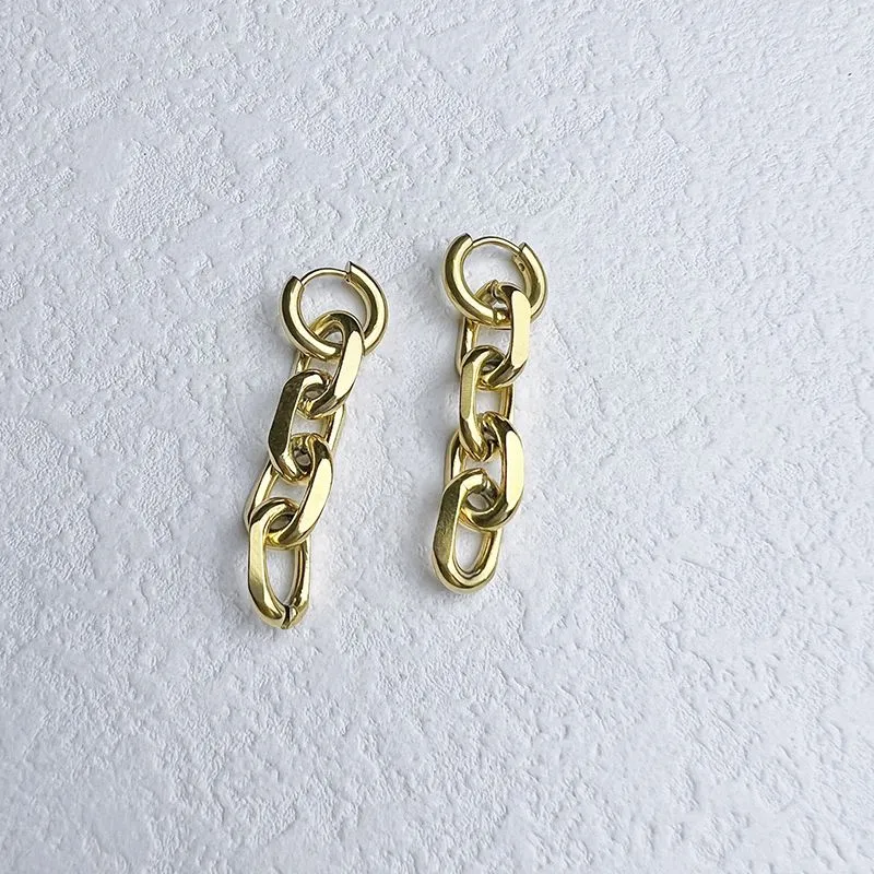 Casual Stainless Steel Chain Dangle Earrings 18k Gold Plating Link Chain Chandelier Earring Women Gift