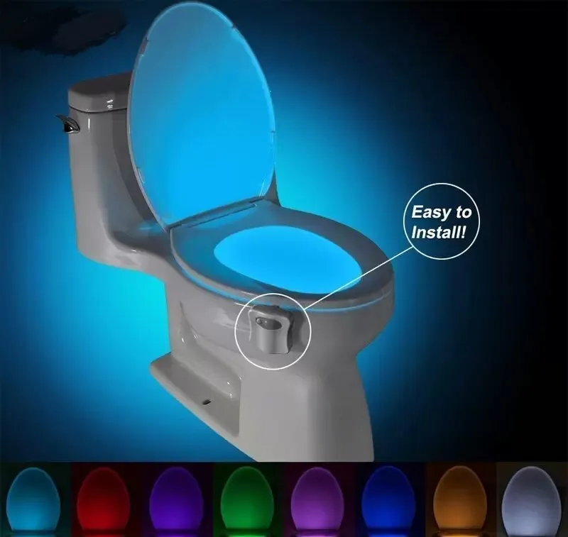 BRELONG Toilette Veilleuse LED Lampe Salle de Bains Intelligente Activé par le Mouvement Humain PIR 8 Couleurs Rétroéclairage RVB Automatique pour les Lumières de Cuvette de Toilette