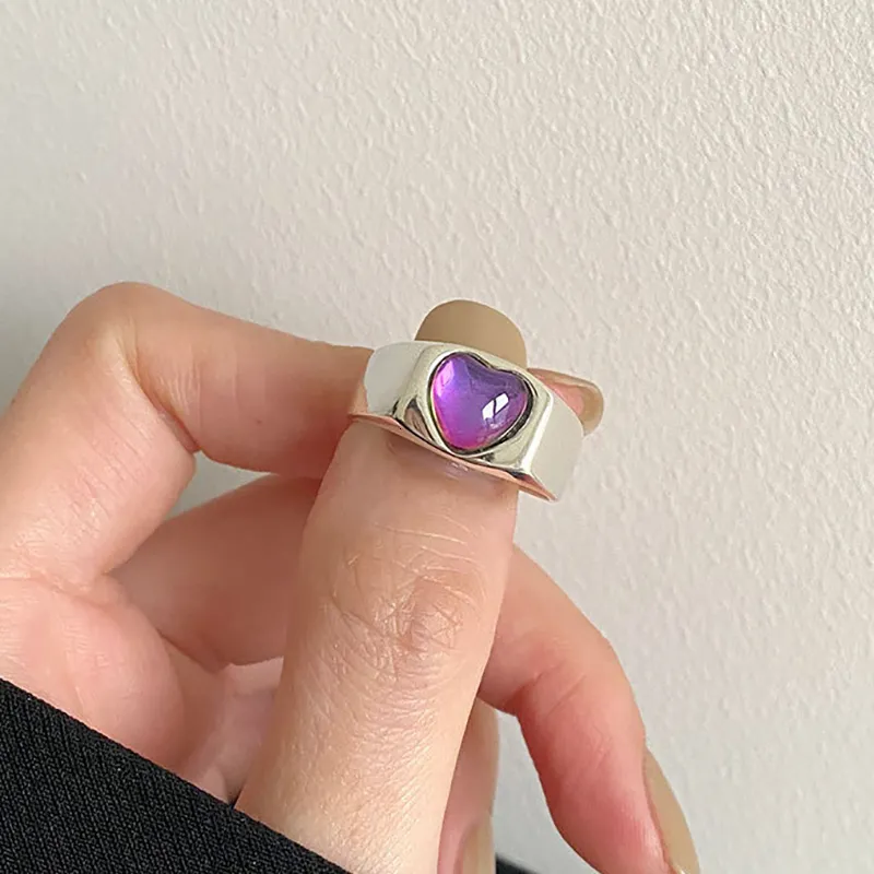 Pierścienie klastra moda kreatywna kolorowa miłosna pierścionek serce na damskie przyjęcie urodziny srebrny kolor otwarty pierścień kochanek