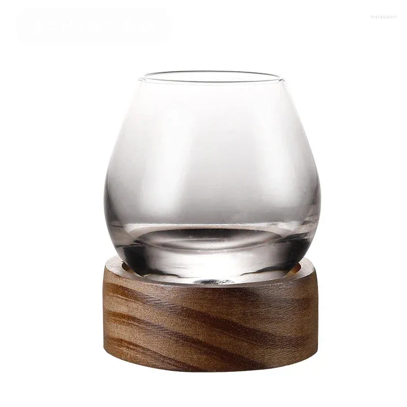 Copos de vinho Home Drinkware Tumbler Vidro de uísque com suporte de madeira para licor Bourbon 350ML Copo sem chumbo