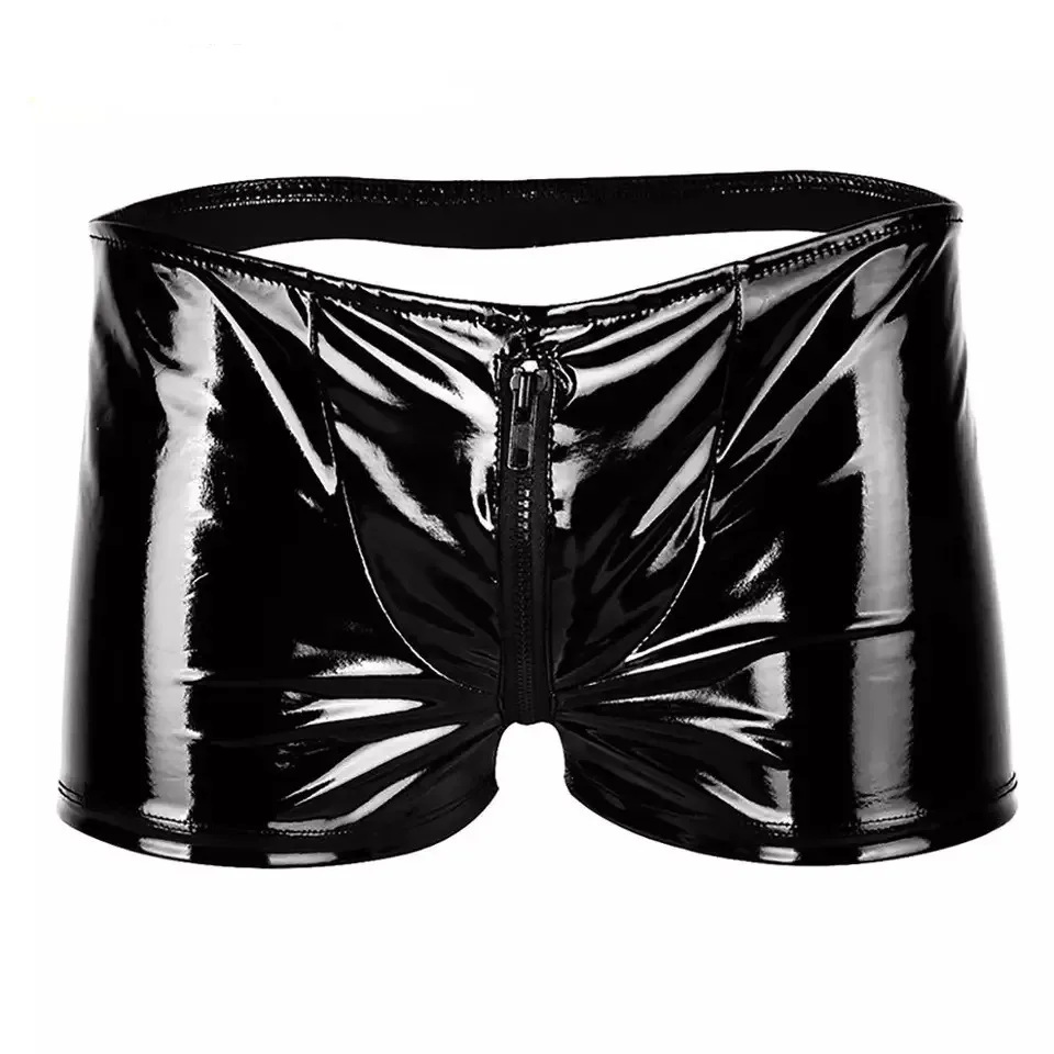 Sexy lingerie Panties Men's PVC bright leather underwear Hollow ass shorts