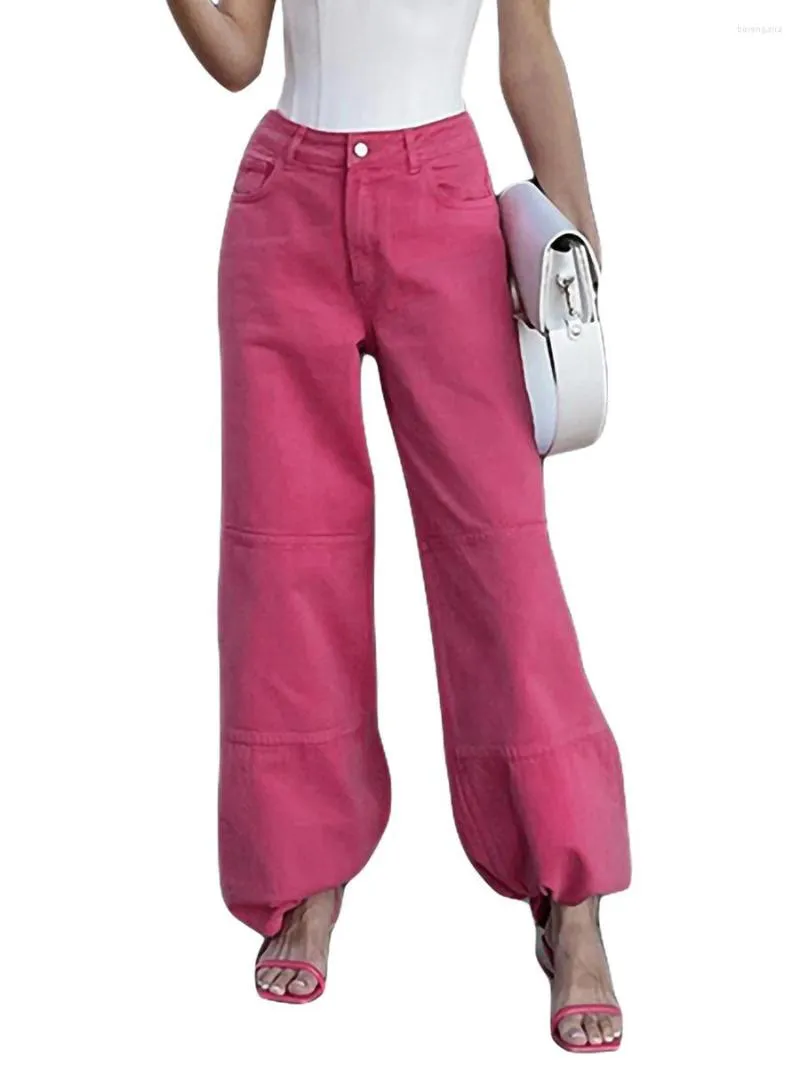 Pantaloni da donna Pantaloni cargo larghi a vita alta Pantaloni a gamba dritta rosa Pantaloni da jogging con tasche Streetwear casual