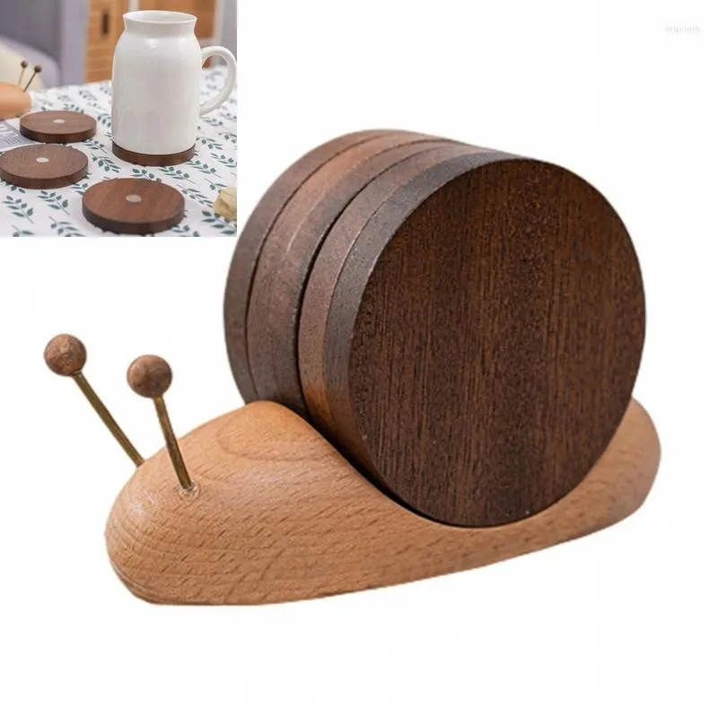 Tischsets aus Holz, Schnecke, Becher, Kaffee, Tee, Tasse, Untersetzer, Wärmeisoliermatte, Küche, rund, Tischset mit Magnet, Restaurant-Dekor