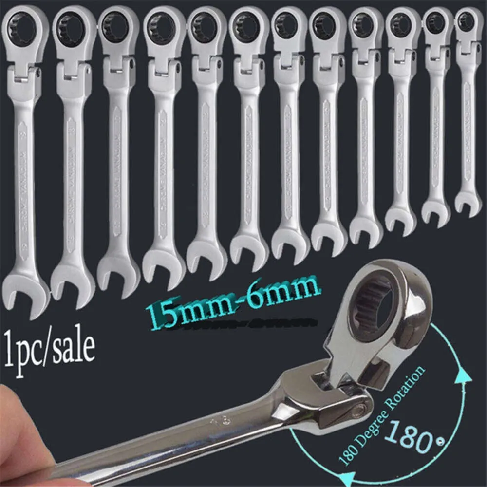 New 1PC Ratchet Spanner Flexible Head Ratchet Metric Spanner Open End and Ring Wrenches Tool 6-15mm mechanical tools