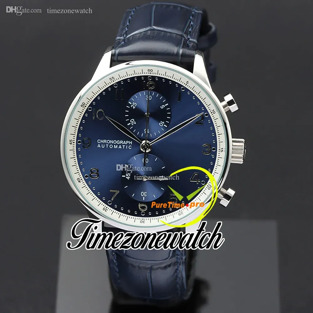 41 mm Portugieser Chronograph Quartz Mens Watch 371606 Męskie zegarek Niebieski wybieranie Stal CSSE Blueather Stopwatch Nowe zegarki TimeZoneWatch Z03A12