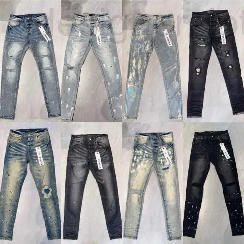 Herenjeans designer luxe jeans Designer Heren Paars Gescheurd Recht Normaal Denim Tranen Gewassen Oud Lang zwart gestapeld BPVH