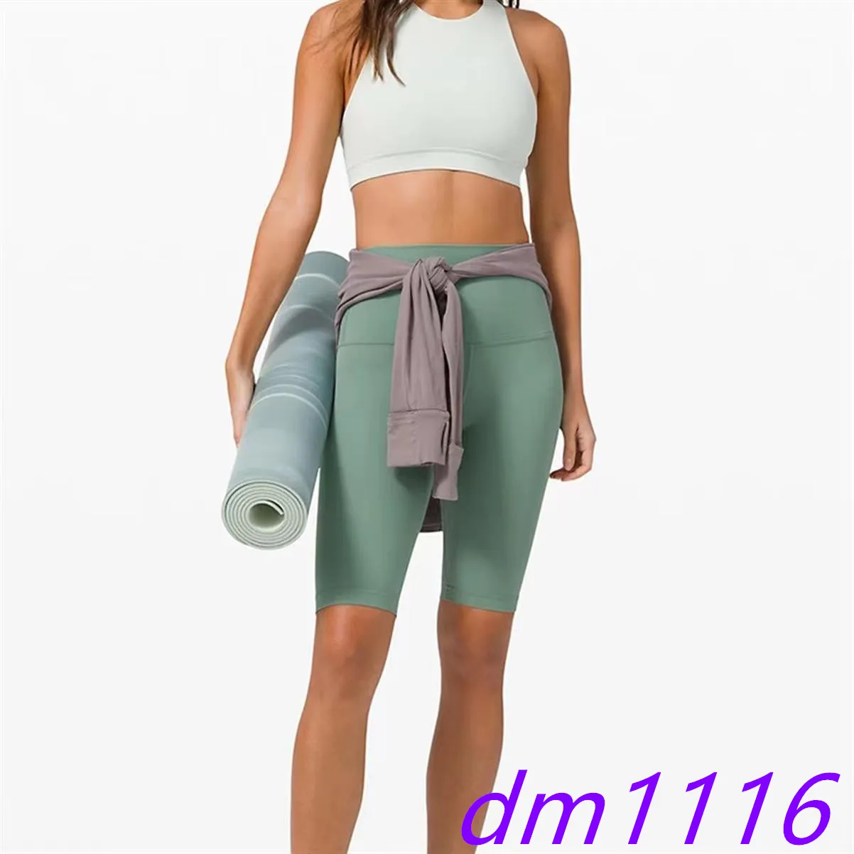 2023 Yoga pants Solid color LU-01 tight nude yoga pants for women without embarrassment line high-waisted running five quarter pants sports fitness short pants