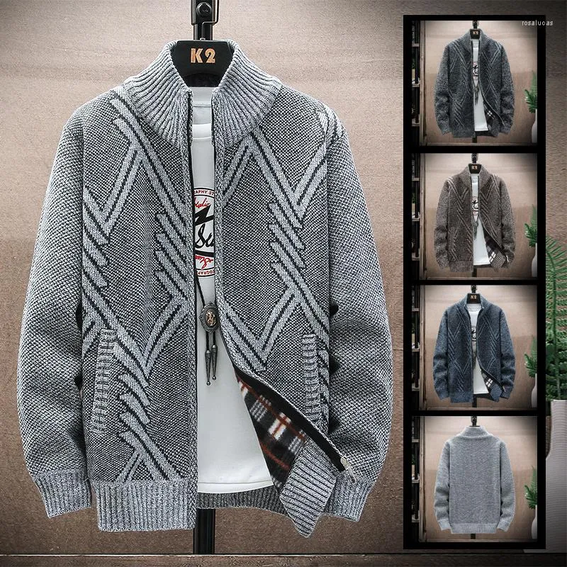 Hommes chandails Cardigan homme automne et hiver rayure pull manteau rue décontracté ample chaud fermeture éclair Chenille épais tricots pull