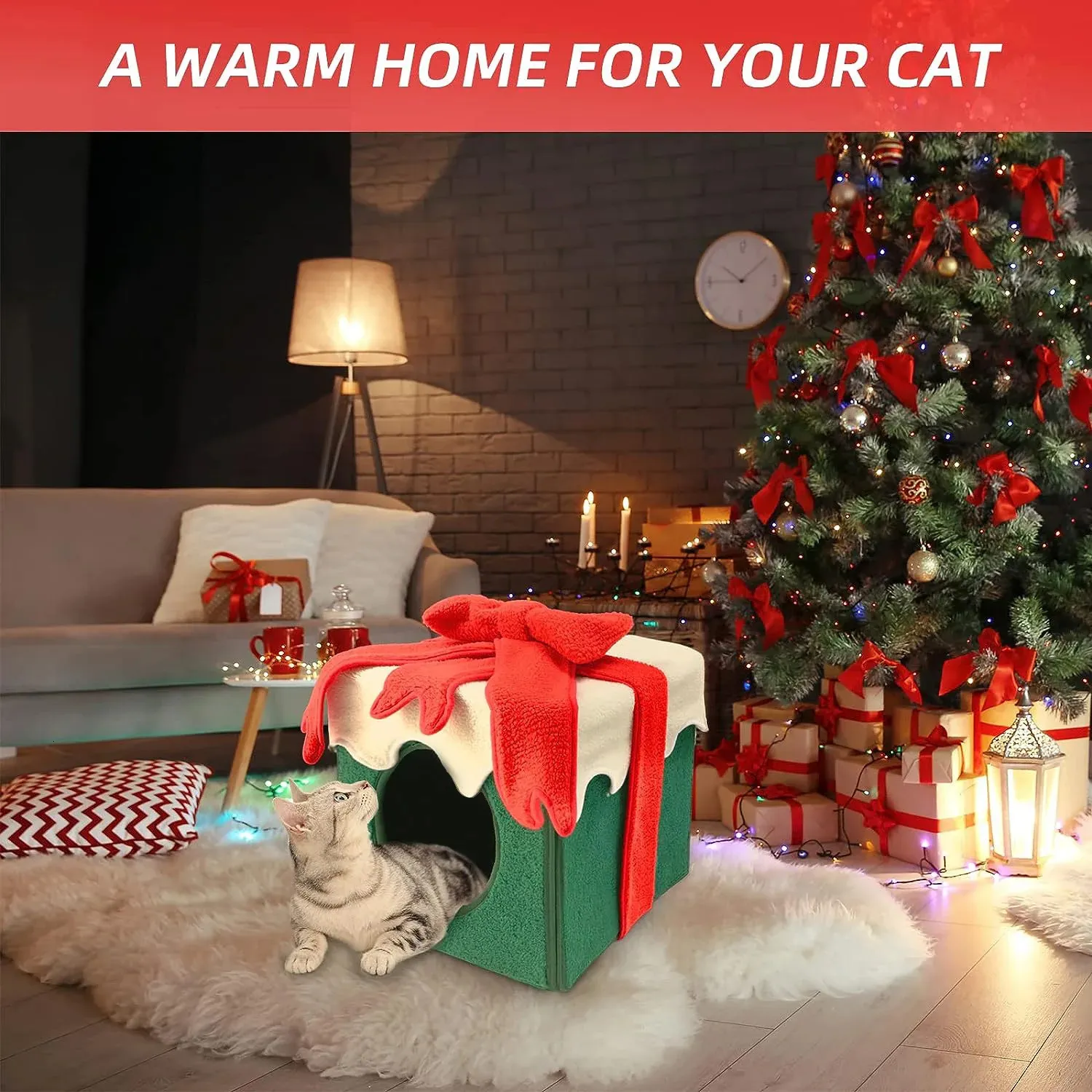 Penne per canili Confezione regalo natalizia universale Accogliente Nesk Cat House Cave Cuccia per cani Winter Warm House Four Seasons Sweet Kittens Basket Bed 231123