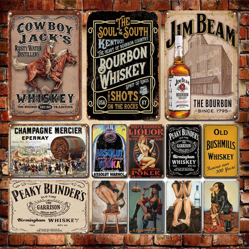 Wallpapers retro whisky stickers tin bord vintage bier poster metalen plaat keuken bar decoratie plaques retro home decor accessoires j230224