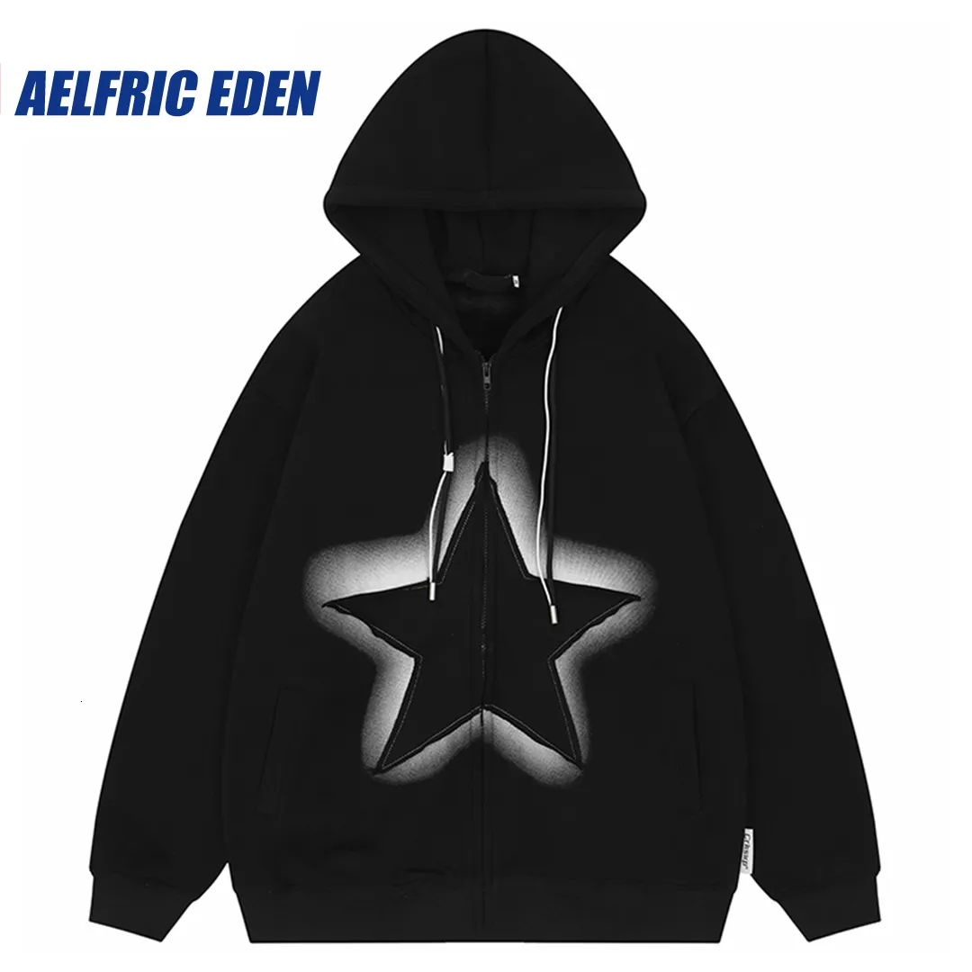 Herren Hoodies Sweatshirts Herren Streetwear Hip-Hop Kapuzenjacke Wolle Herbst Y2K Star Patch Jacke Harajuku Reißverschlussjacke mit Kapuze Baumwolle 230424