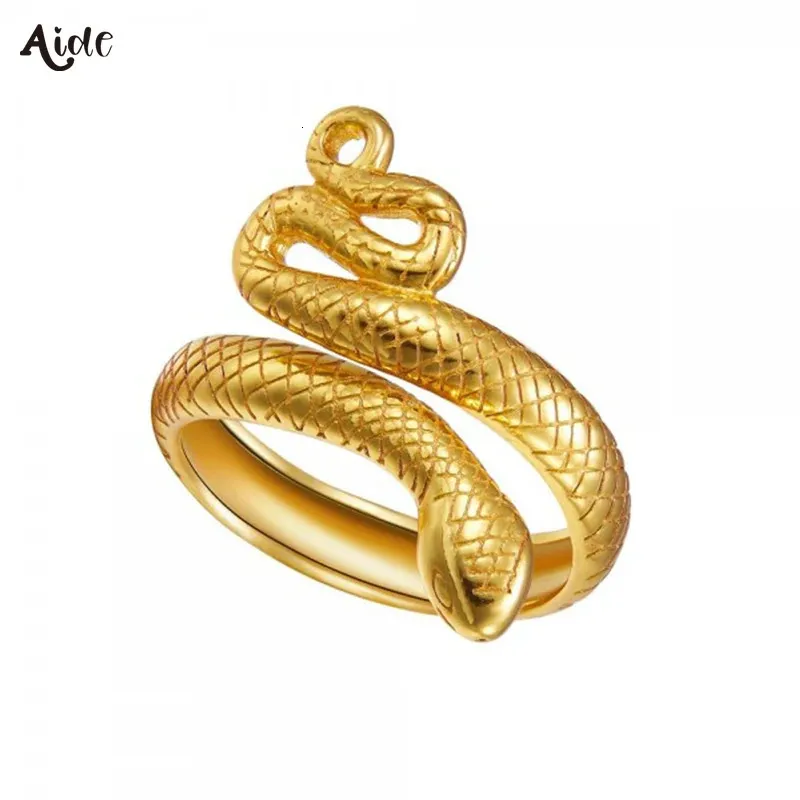 Bröllopsringar Aide Presale Solid Gold Jewelry 9K/10K/14K/18K/24K Gold Cool Twisted Snake Justerbara ringar för kvinnor Lyxig fest öppen ring 231124