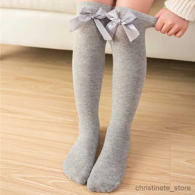 Crianças meias crianças meias grande arco joelho meias altas algodão macio rendas bowknot meninas longo tubo meias anos