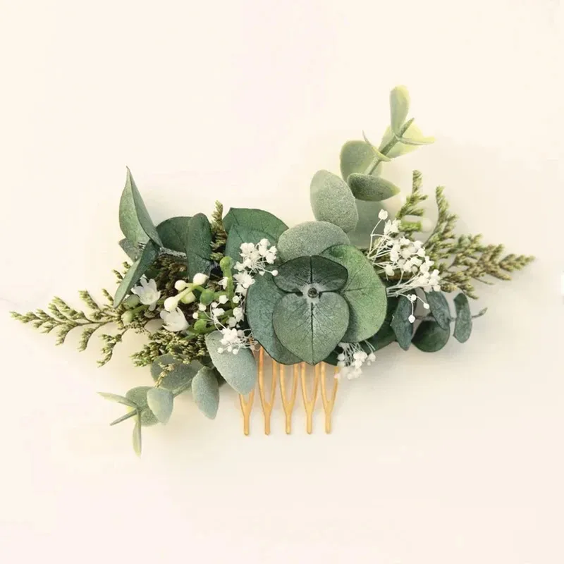 Décorations de Noël à la main Greenery Eucalyptus Peigne à cheveux de mariée Mariage Boho Headpiece Romantique Fleur séchée pour demoiselles d'honneur 231123