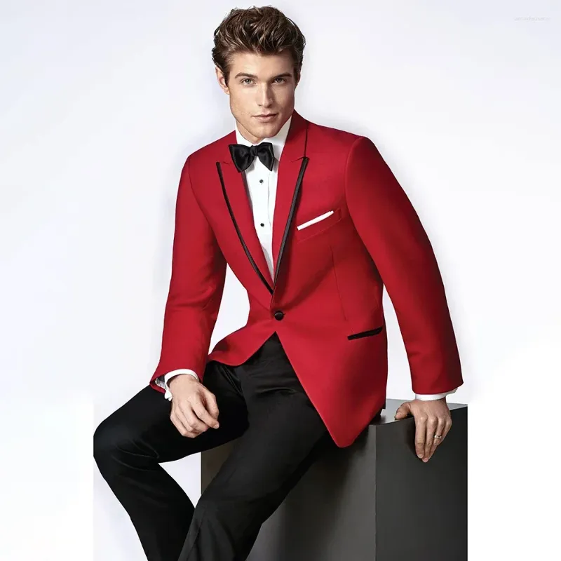 Costumes pour hommes élégant solide Costume masculin coupe ajustée 2 pièces Style anglais affaires décontracté mariage marié smoking Costume formel Homme (Blazer pantalon)