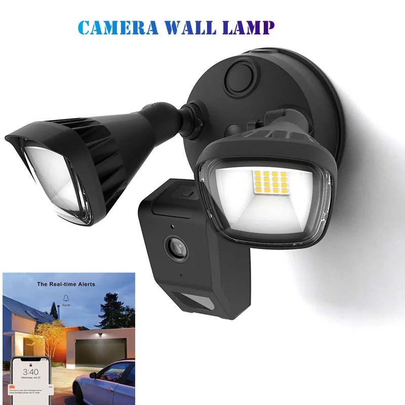 Utomhusväggslampa smart belysning Flood Light WiFi Dual Lighting Security Home Camera strålkastare, rörelseaktiverade 2500 lumen, HD Live View, fungerar med Tuya, Garage