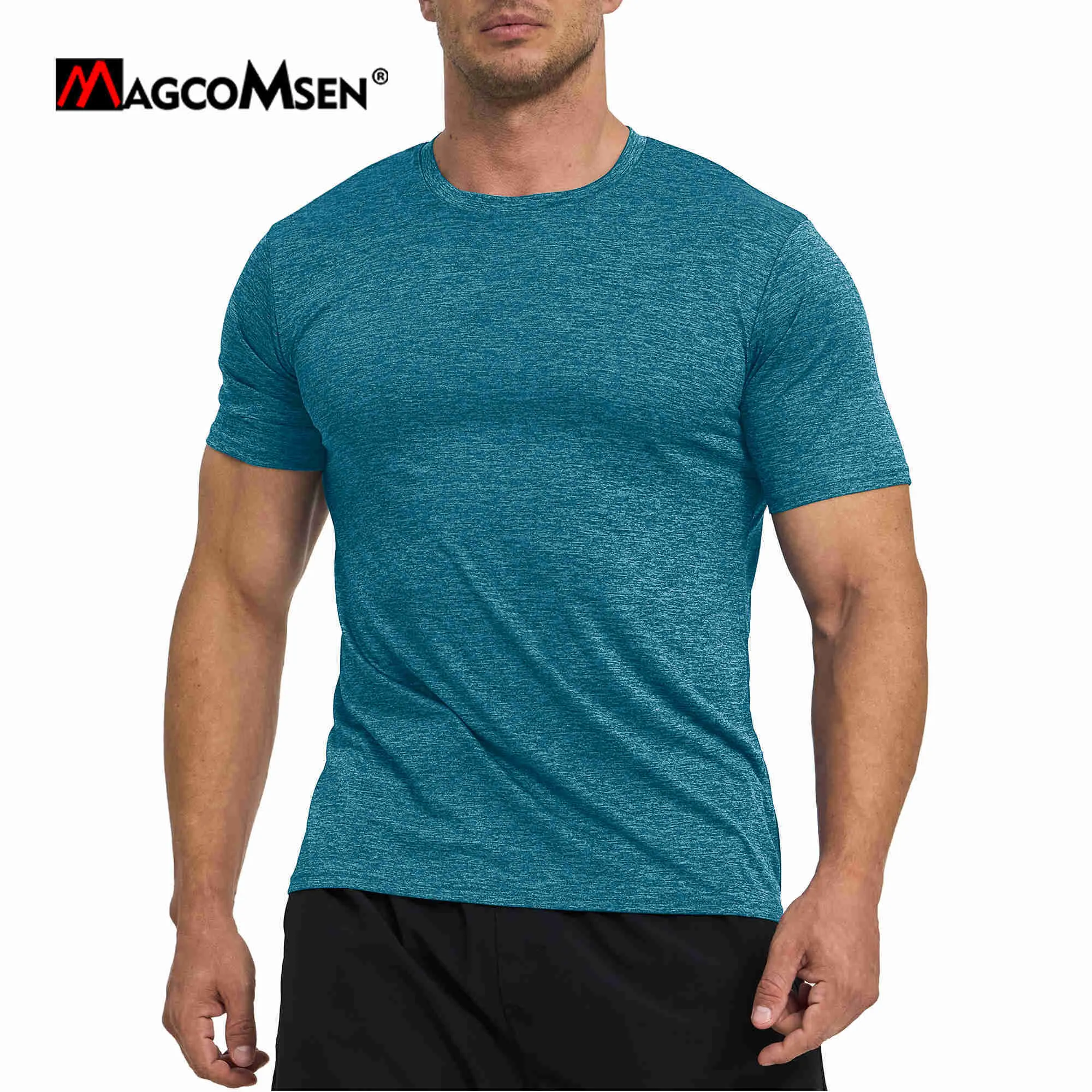 T-shirts pour hommes MAGCOMSEN T-shirts de sport pour hommes Manches courtes Séchage rapide Moire Wicking Gymnases Hauts d'exercice Randonnée T-shirts décontractés Z0424