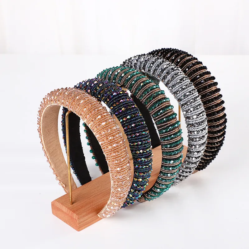 Handgemaakte Crystal Rhinestone -hoofdbanden Crystal verfraaide hoofdband fluweel gevulde Gedekte brede haarringfeestje bruiloft kopstuk haaraccessoires voor vrouwen