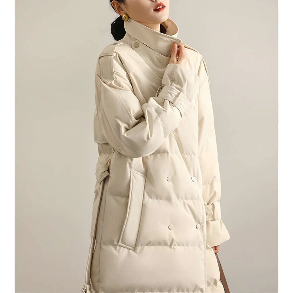Black Technology Windbreaker Style Goose High-End Women's 95 White Goose Down Jacket Women's Medium Length Pinghu Winter Clothing
