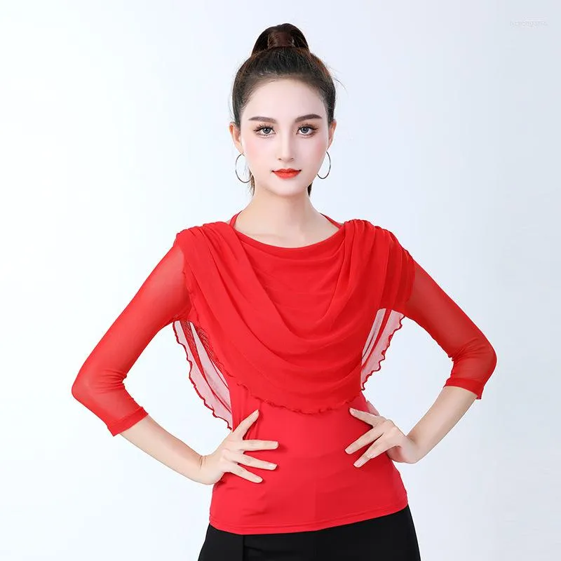 Stage Wear 1 stcs/Lot Woman Ballroom Waltz Dancing Top Lady Solid Vintage Black Red Training