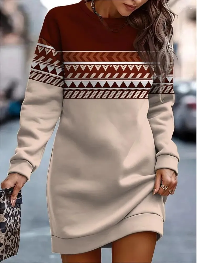 Casual Dresses Autumn Winter Fashion Print Sweatshirt Dress for Women O Neck Long Sleeve Oversize Loose Office Ladies