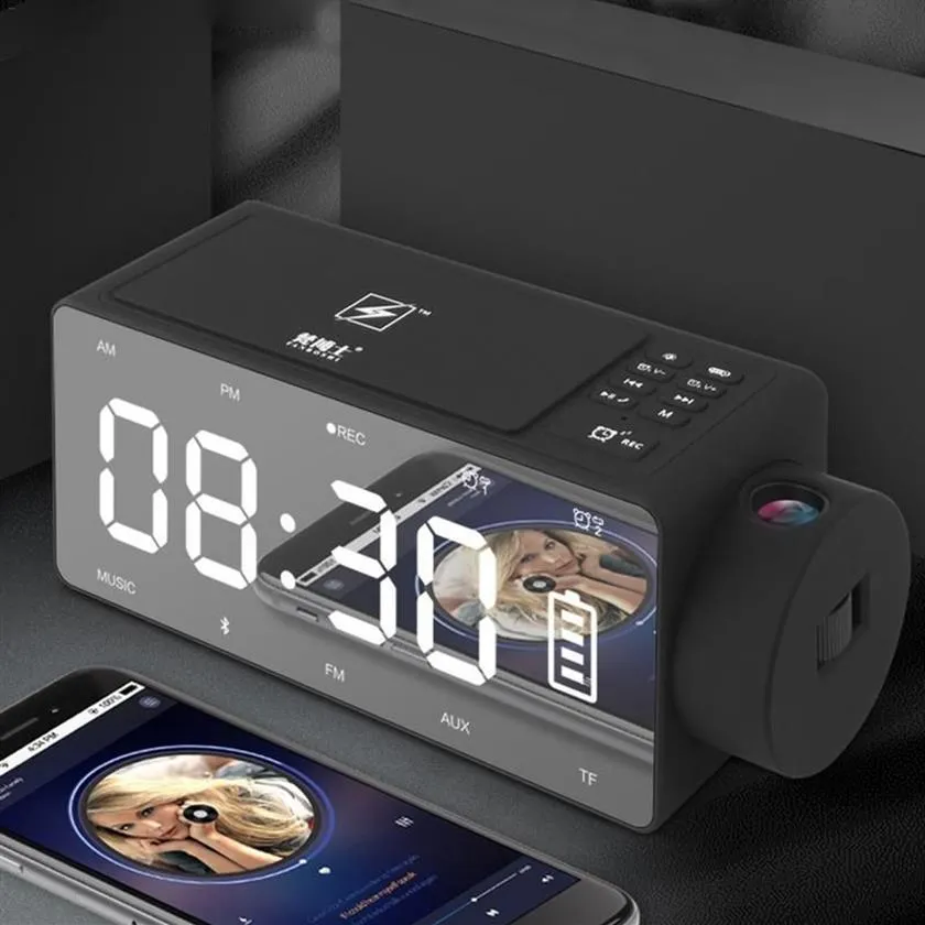 ワイヤレス充電目写真Bluetoothスピーカーデジタル目覚ましの充電器FMラジオUSB充電ポート250A付きベッドルーム用USB充電器