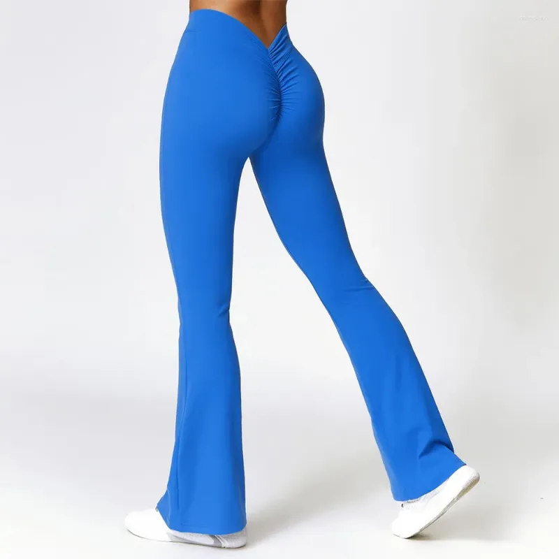 Pantalones activos Leggings acampanados en forma de V cadera Yoga mujeres cintura alta pierna ancha gimnasio Fitness deportes pantalones acampanados pantalones de baile latino