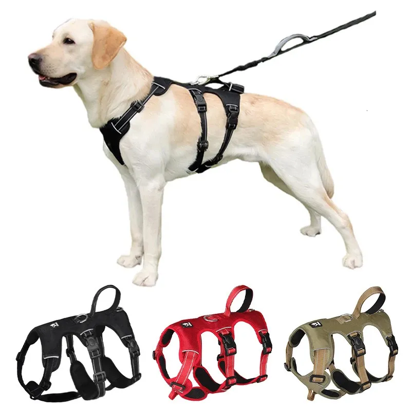 Hundhalsar Leases Reflective Big Dog Harness Justerbar PET Bröstnät Explosionssäker för Labrador -selear små stora hundar dragleveranser 231124