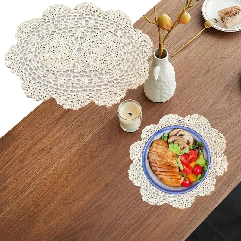 Bord mattor Phantomon spets doilies handgjorda virkade placemats bomullsduk oval form