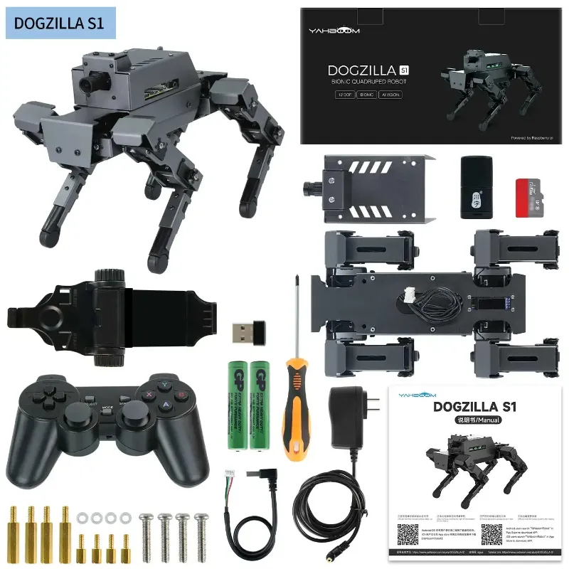 Yahboom 12dof Metal Robot Dog Bionic Dogzilla مع وحدة صوت Camear Lidar للتوت PI 4B PORGENT ROS2 PYTHON