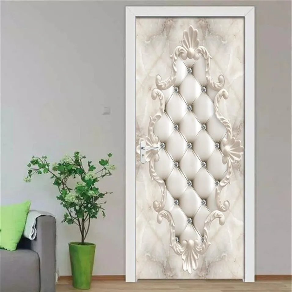 3D witte zachte tas diamant PVC zelfklevende afneembare deursticker muurschildering behang sticker woonkamer slaapkamer deur decor poster 21230g
