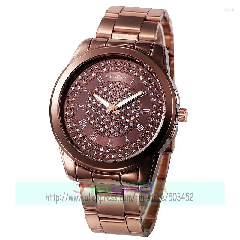 Wristwatches 100pcs/lot Shimmering Powder Geneva Steel Watch Fashion Roman Style Casual Wrap Quartz Wristwatch For Women Wholesale