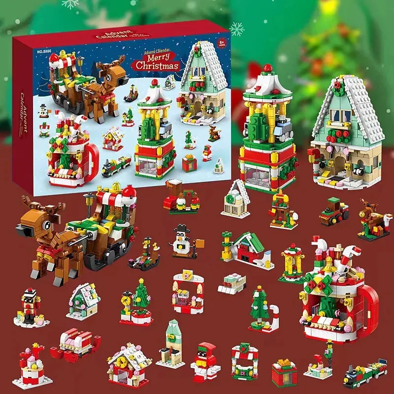 Christmas Decorations Kids Advent Calendar Building Blocks Gifts 24 Days Surprise Box Xmas Countdown Girl Boys Blind Toys 231124