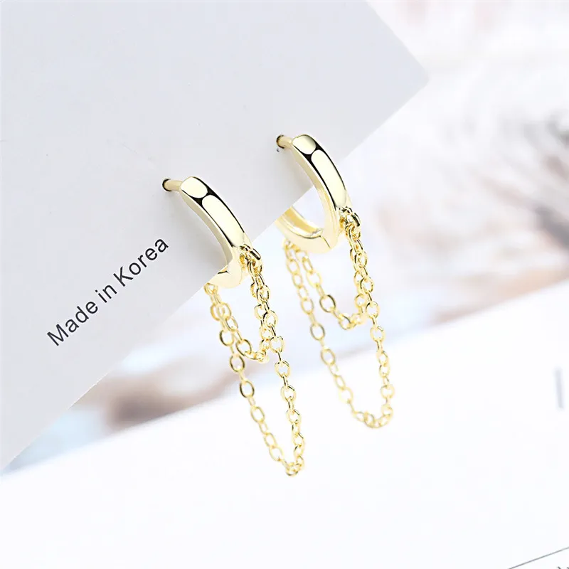 Punk Style Double Layer Chain Hoop Earring For Women Gold Color Ear Jewelry gift