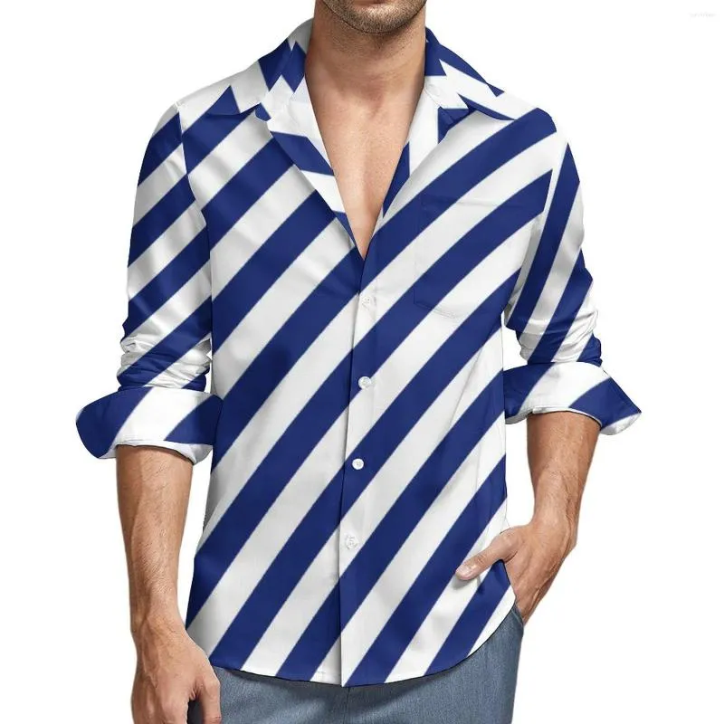 Casual shirts voor heren marineblauw wit nautisch shirt man diagonale strepen Spring Street Style Custom Blouses Nieuwheid Otensed kleding