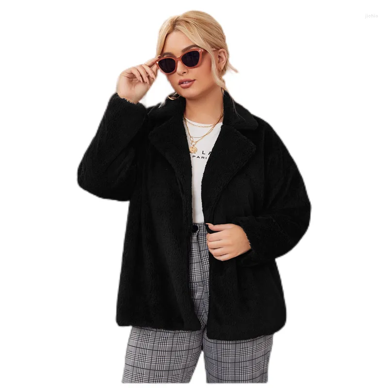 Outerwear Plus Size Long Sleeve Winter Elegant Coat Women Casual Fleece Fuzzy Faux Shearling Warm Female Big Tunic 5XL 6XL