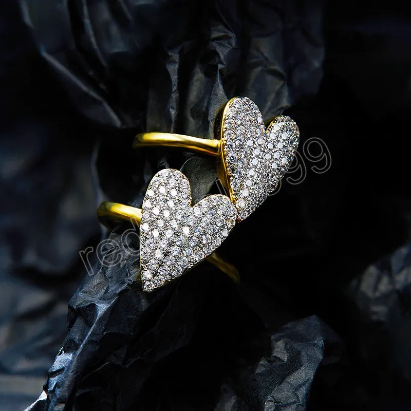 Kadınlar için yüksek kaliteli buzlu yüzükler Bling aaa+ zirkon taş kalp halkaları kız mücevher hediye moda takı