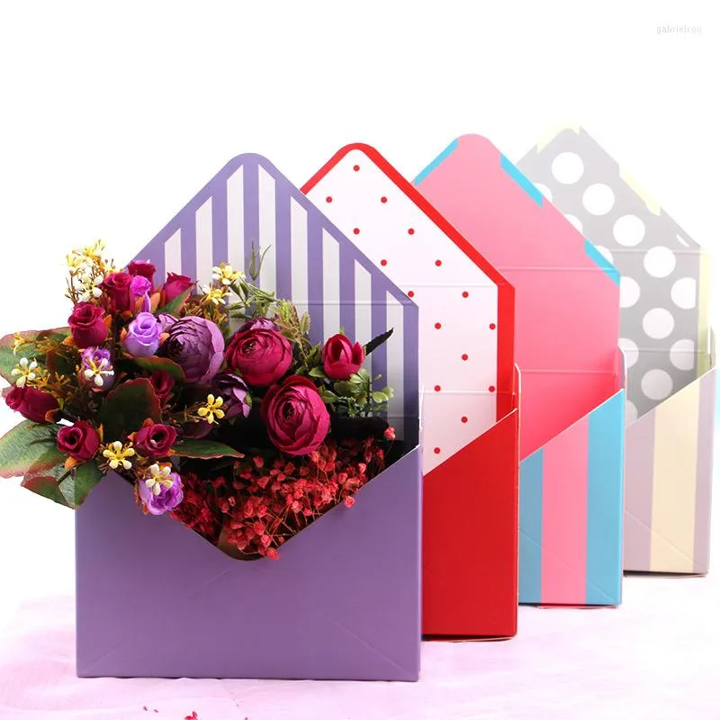 Emballage cadeau rayé enveloppe romantique fleur porte-boîte fleuriste Bouquet papier emballage stockage pour mariage fiançailles fête décor approvisionnement