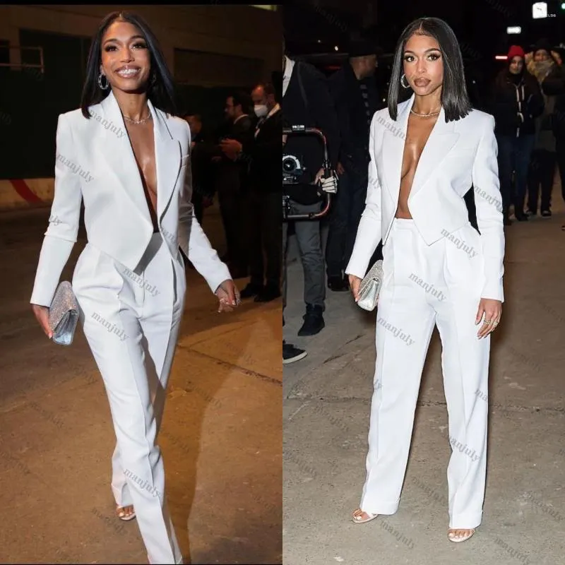 Women's Two Piece Pants White Women Short Blazer Casual Peaked Lapel No Button Jacket 2 Pieces Streetwear Prom Custom Made Suits