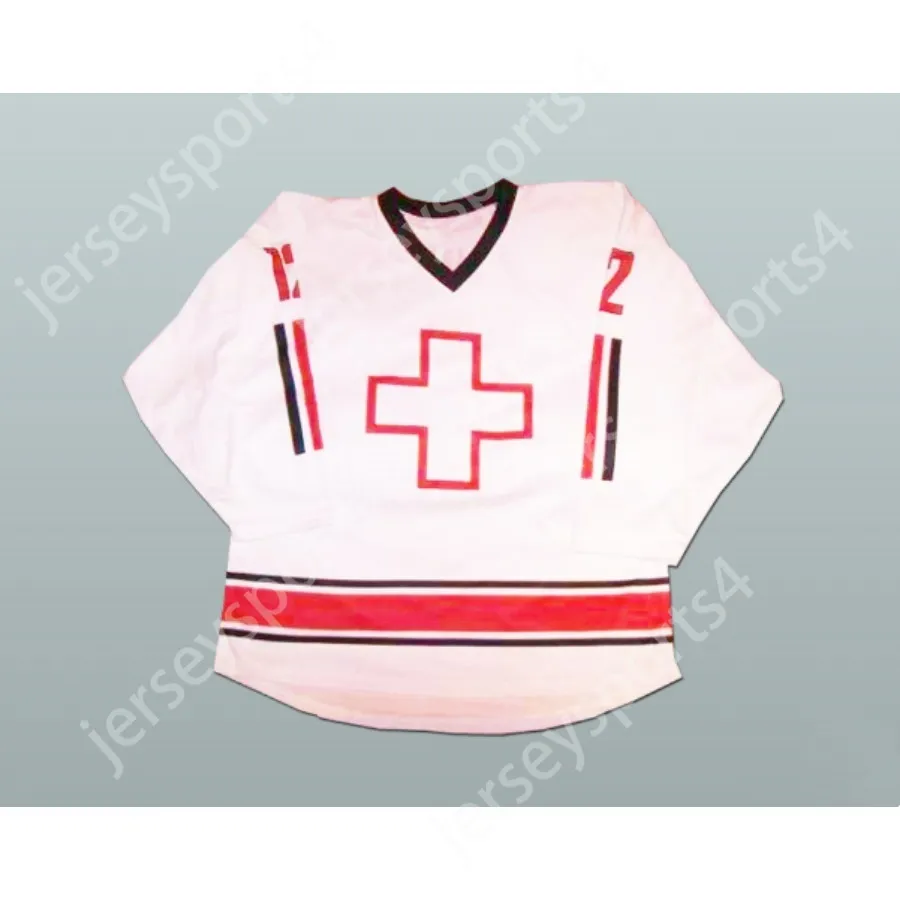 Custom WHITE 12 SWITZERLAND NATIONAL TEAM HOCKEY JERSEY NEW Top Stitched S-M-L-XL-XXL-3XL-4XL-5XL-6XL