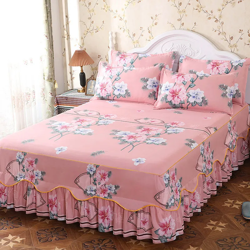 Gonna da letto 3 pezzi Set di lenzuola carine Gonna da letto in stile principessa per letto queen size Coprimaterasso per camera da letto di casa Coprimaterasso con federa 230424