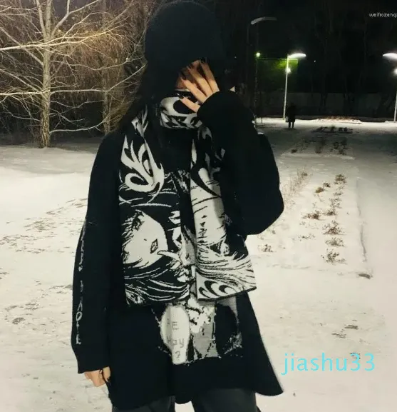 Halsdukar mode japansk anime grafisk stickad kvinnors halsduk herrför förkläde svart ljuddämpare punk vinter unisex halsduk