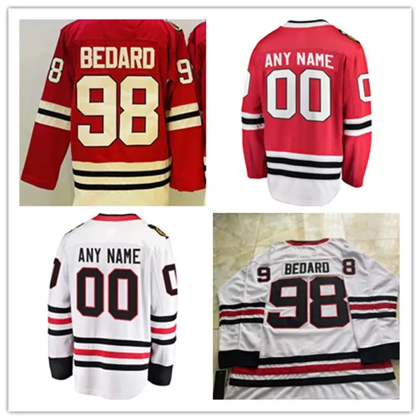 Maillots de Hockey Conner Bedard 98, vente en gros, bon marché, couleur rouge et blanc, cousus pour hommes, S-XXXL