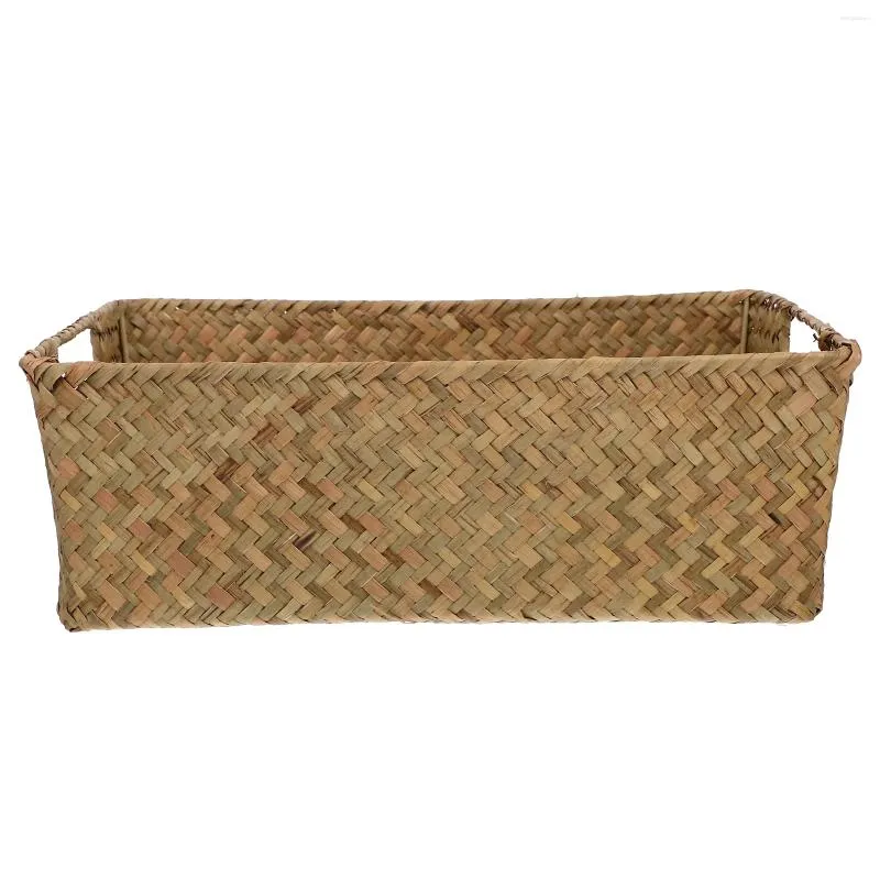 Set di stoviglie Cestino portaoggetti in alghe Cestini in giacinto d'acqua Scatola rettangolare in paglia intrecciata Contenitori in rattan Cestino organizer intrecciato a mano