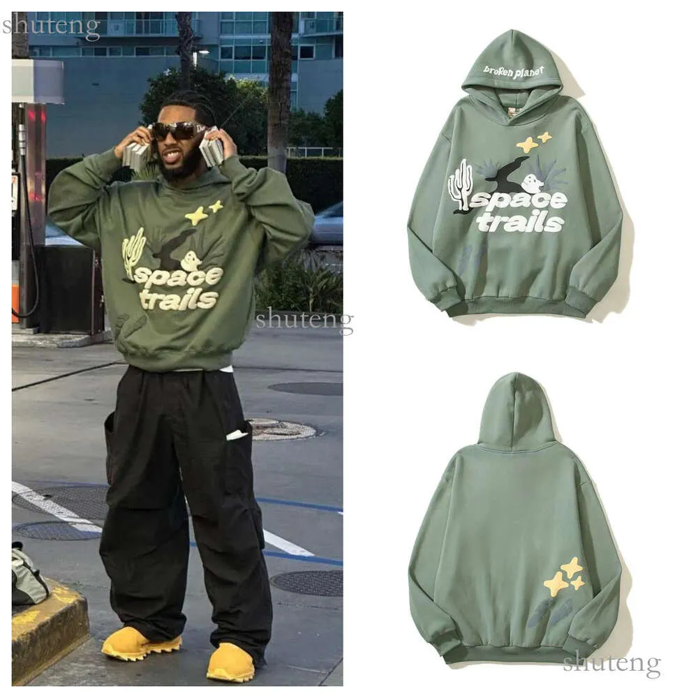 Erkek Hoodies Kırık Gezegen Köpük Mektup Baskı Peluş Amerika Sokak Gotik Desen Baskı Harajuku Erkekler için Büyük Boyutlu Günlük Y2K Kadınlar 680