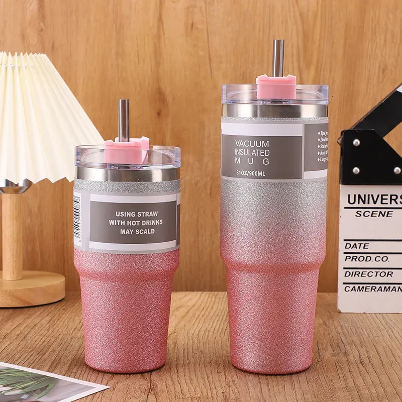 Water Bottles 600 900ml Coffee Mug Diamond Paint Thermos Cup with Lid and Straw With Handle Insulated Tumblers Vacuum Stainless Steel Beer 231124